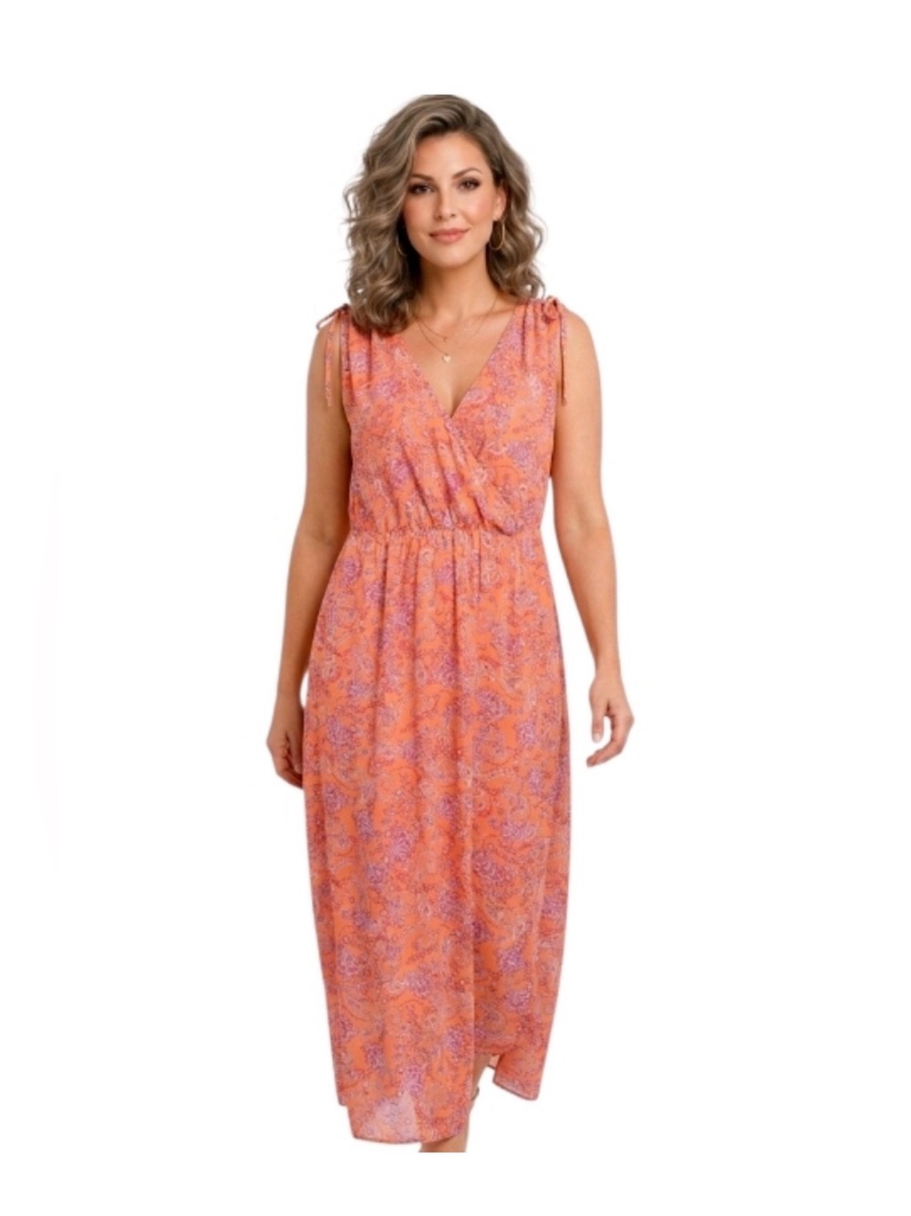 J. Jill 4X Orange Paisley Sleeveless Maxi Dress Tie Shoulder Boho